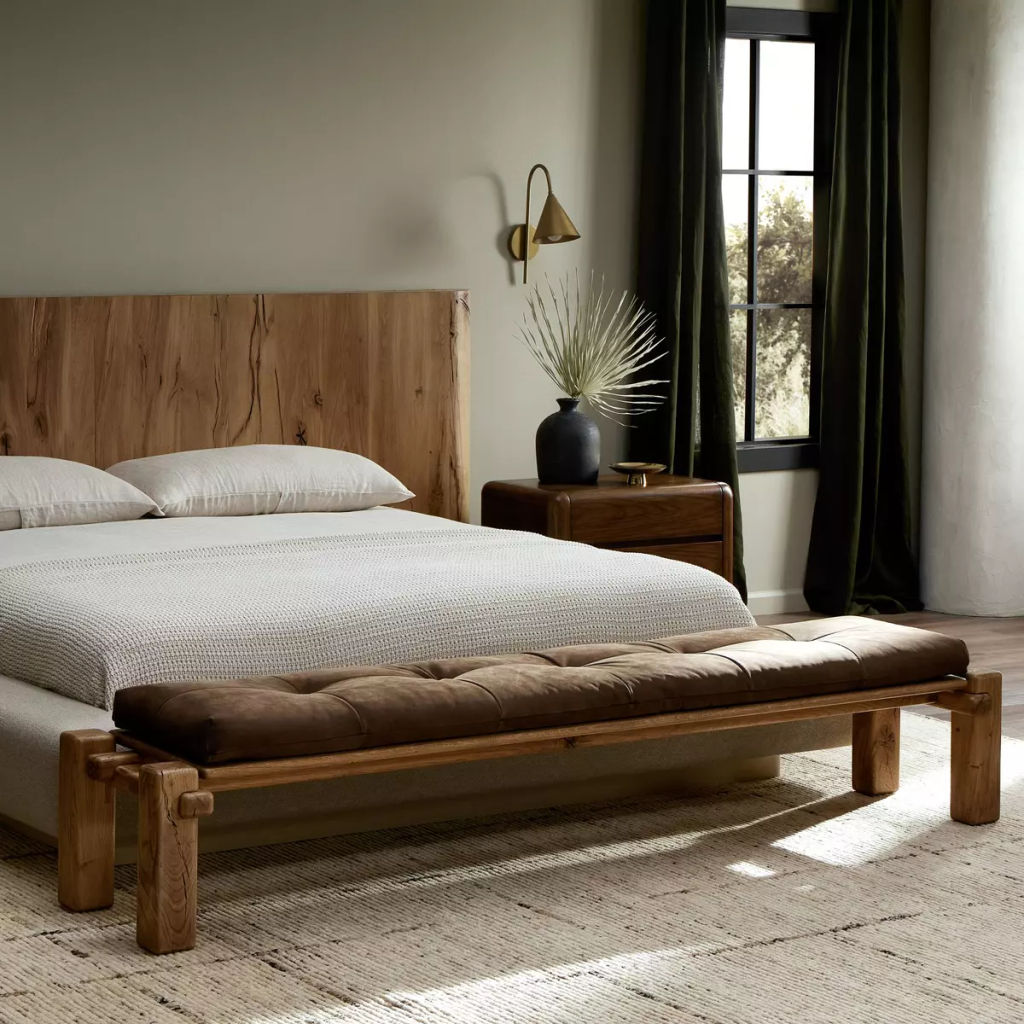Marcia Accent Bench 94" X 19.75" X 18", Nubuck Cigar