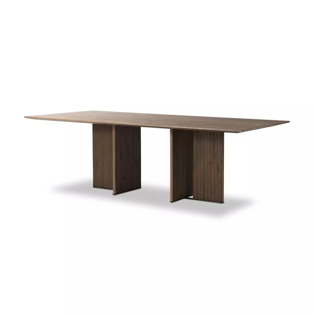 Preview image for Reeded Base Rectangle Oak Dining Table Rustic Grey Finish 94 inch