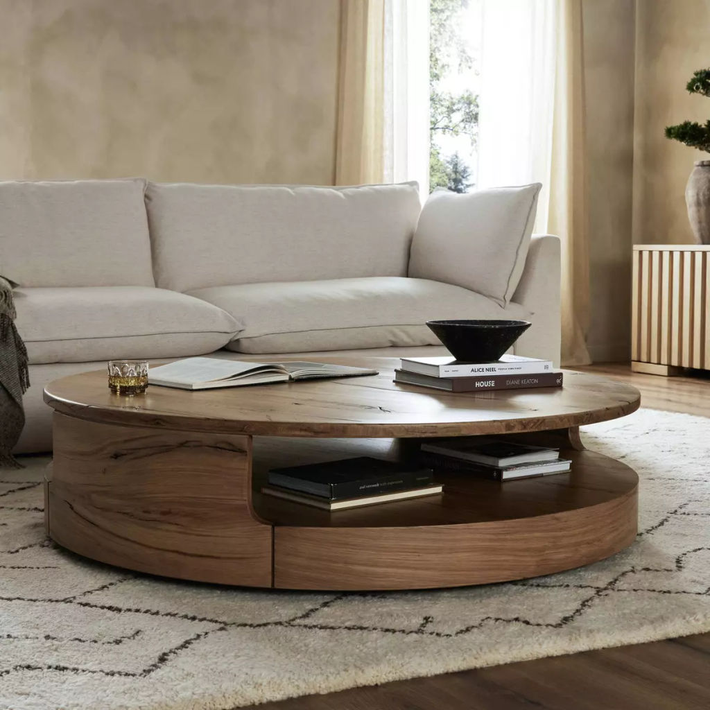 Matheus Coffee Table 55" X 55" X 13.75", Natural Reclaimed French Oak