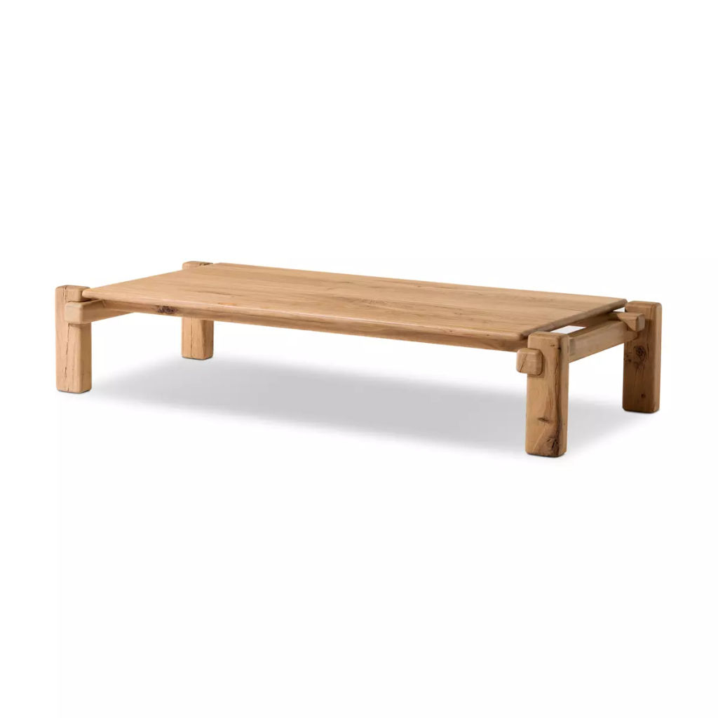 Preview image for Minimalist Large Low Profile Rectangle Coffee Table Natural Reclaimed French Oak 71 inch