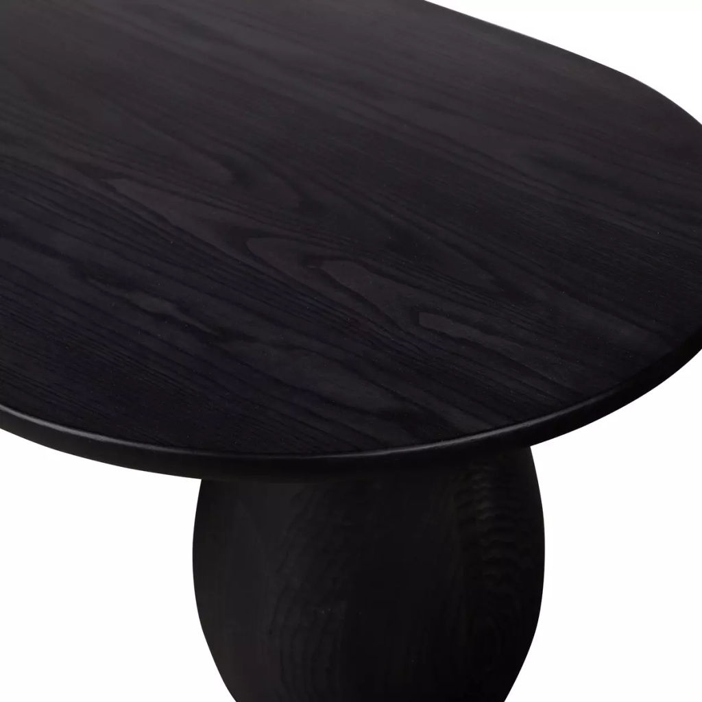 Modern Organic Oval Wood Coffee Table Black Wash Ash Veneer 43 inch