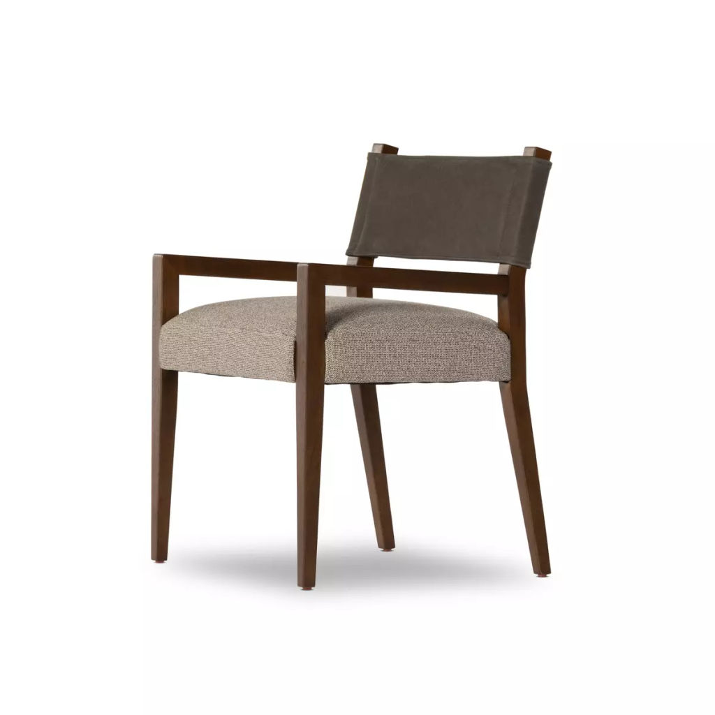 Preview image for Charcoal Leather Back Dining Chair Armchair Performance Fabric Seat Cushion
