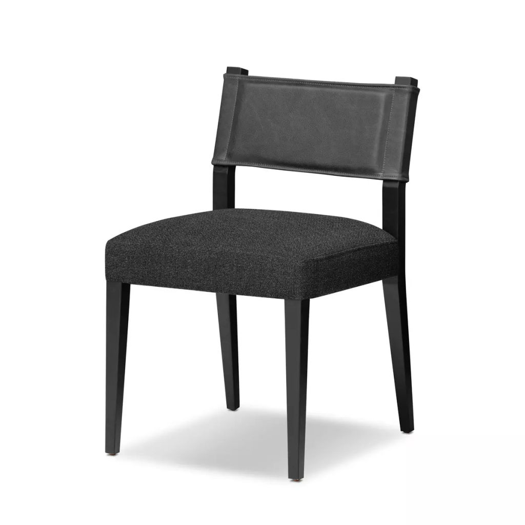 Preview image for Black Leather Back Dining Chair with Performance Fabric Seat Cushion