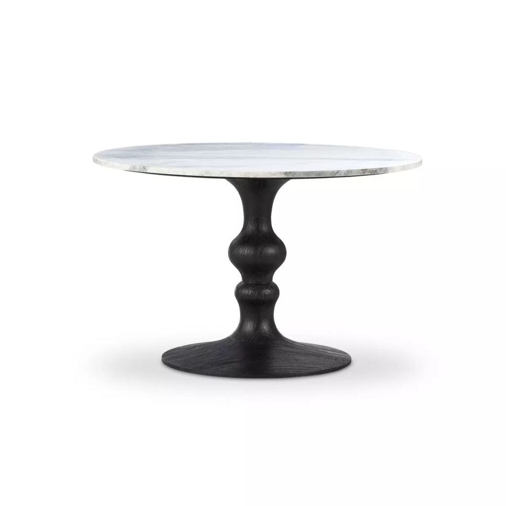 Kestrel Round Dining Table 48" X 48" X 30.5", White Statuario Marble And Dark Anthracite Reclaimed