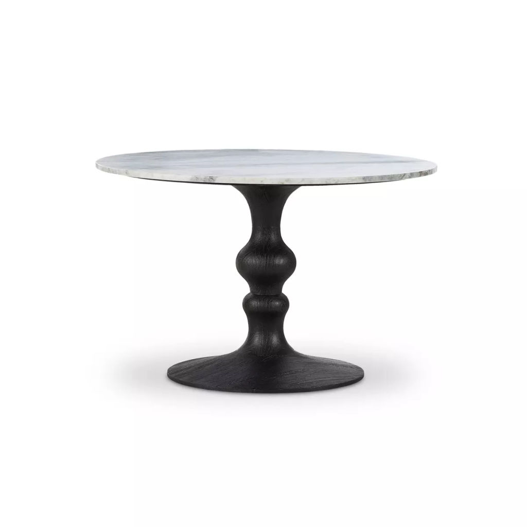 Kestrel Round Dining Table 48" X 48" X 30.5", White Statuario Marble And Dark Anthracite Reclaimed