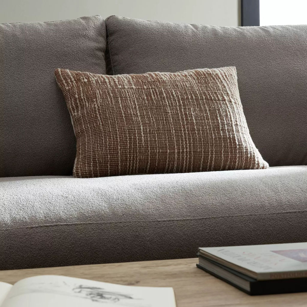 Handwoven Stripe Wool Pillow 20" X 5" X 14", Natural Wool