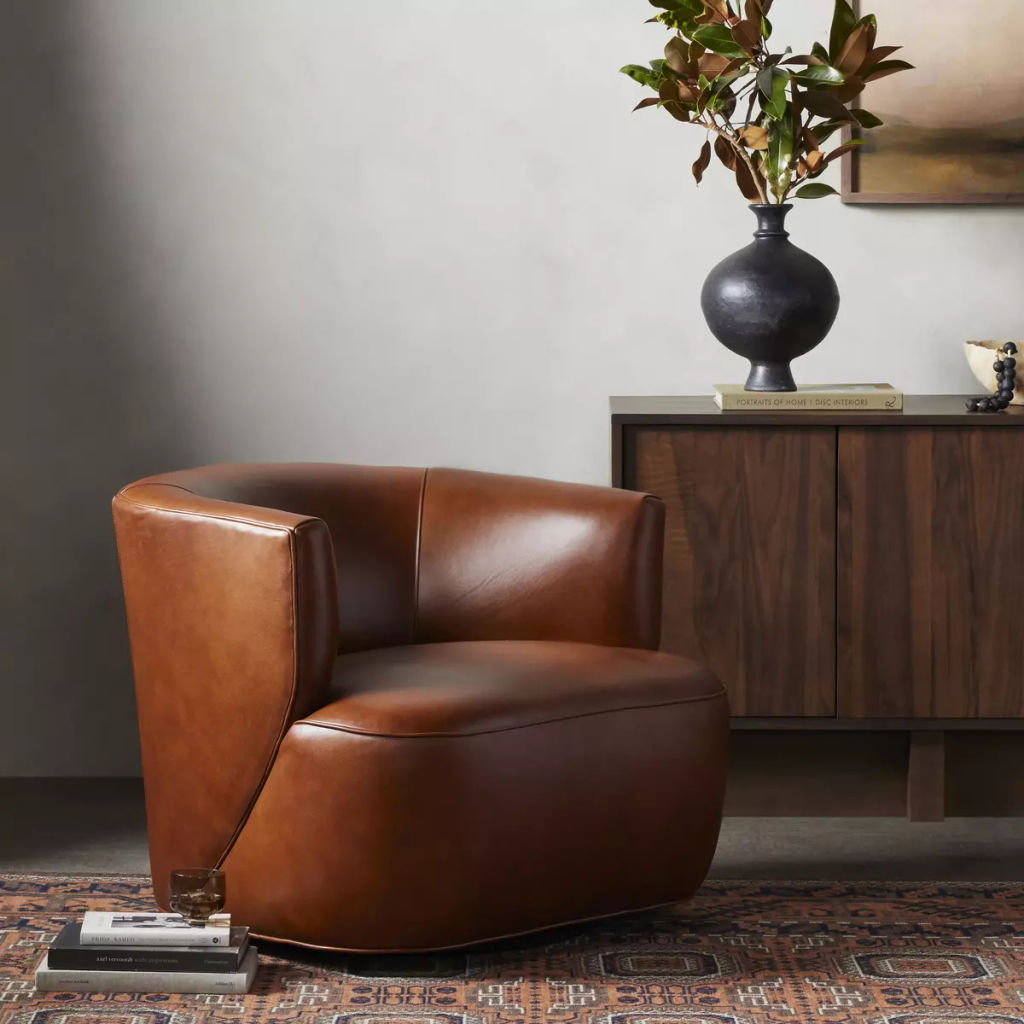 360-degree Swivel Chair, Leather in Riviera Cognac