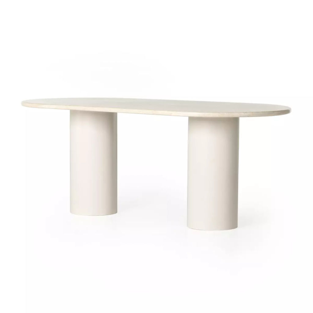 Preview image for Double Pedestal Oval Dining Table Ivory Iron Base with Cream Marble Top 78 inch