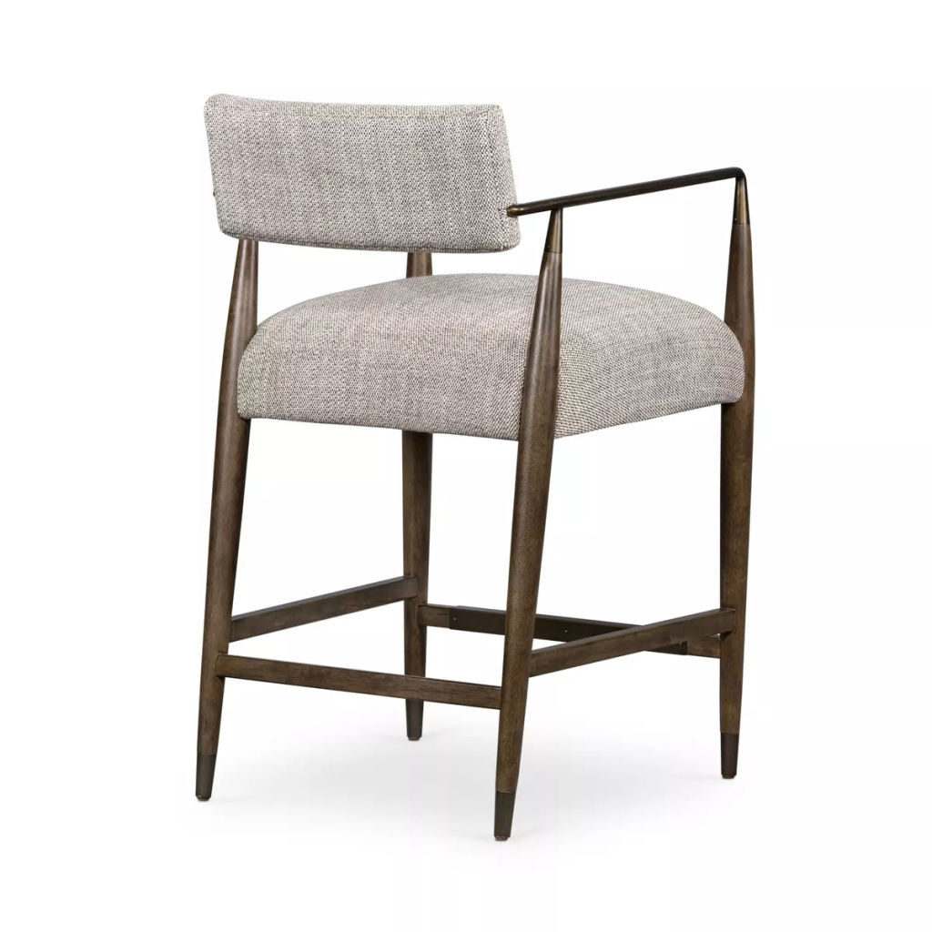 Sculptural Counter Stool, Textured Grey Performance Fabric