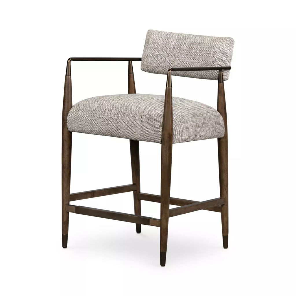 Sculptural Counter Stool, Textured Grey Performance Fabric