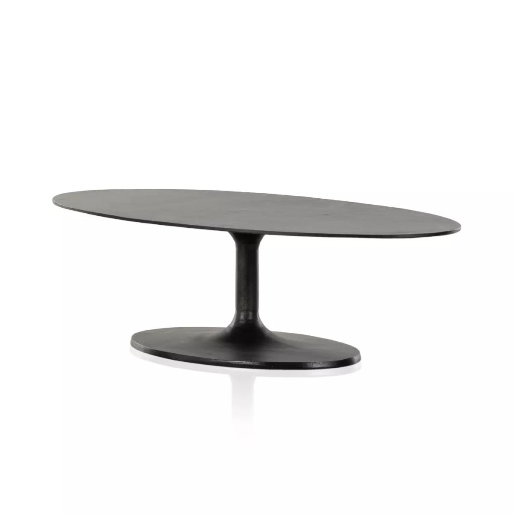 Preview image for Modern Metal Oval Coffee Table Tulip Pedestal Base Raw Black 55 inch