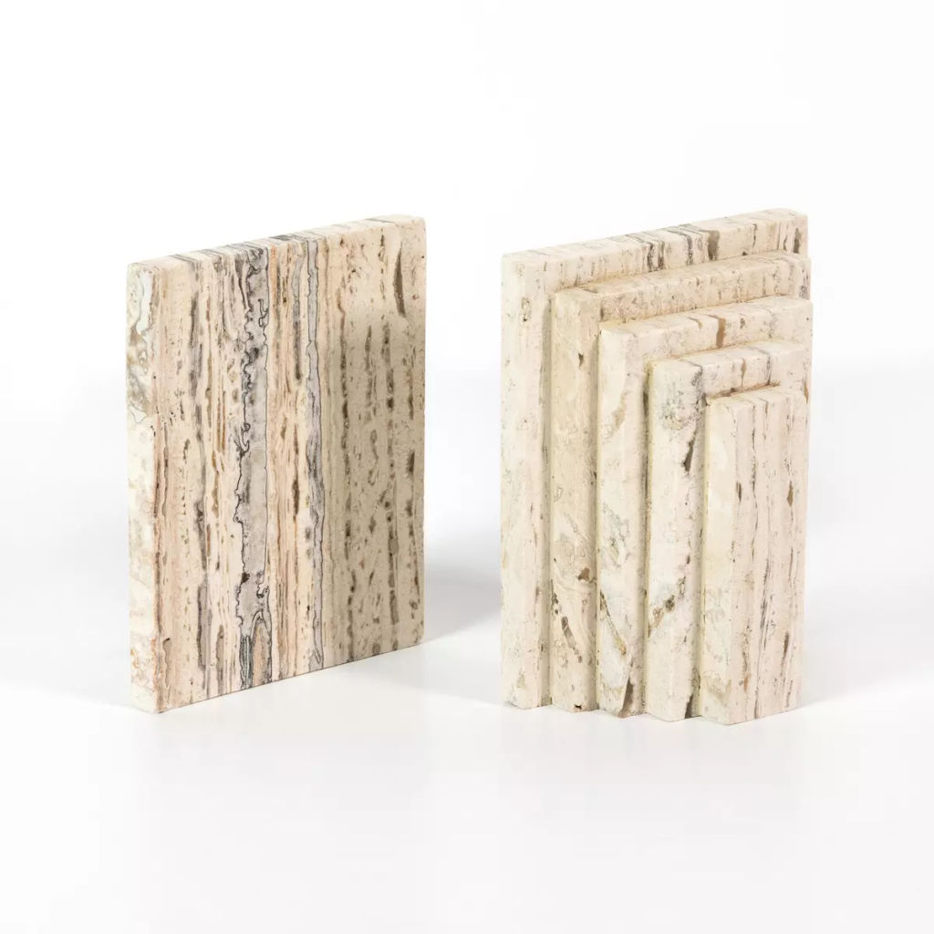 Stepped Bookends, White Travertine