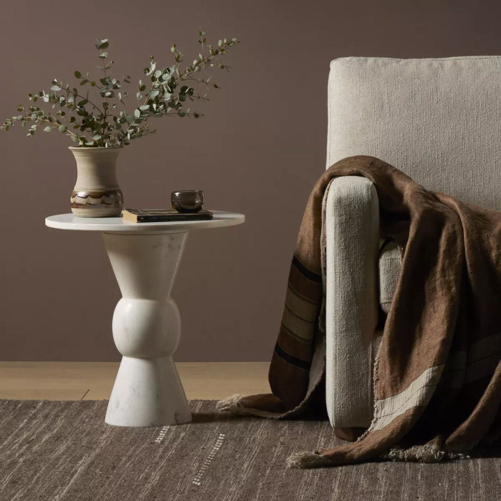 Fox End Table, Polished White Marble