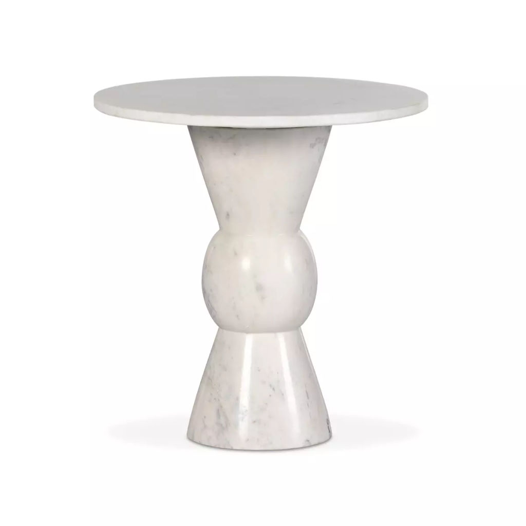Fox End Table, Polished White Marble