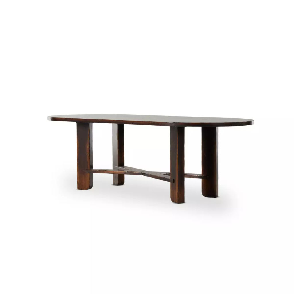 Preview image for Modern Rustic Solid Birch Wood Oval Dining Table Dark Brown Distressed Walnut Finish 96 inch