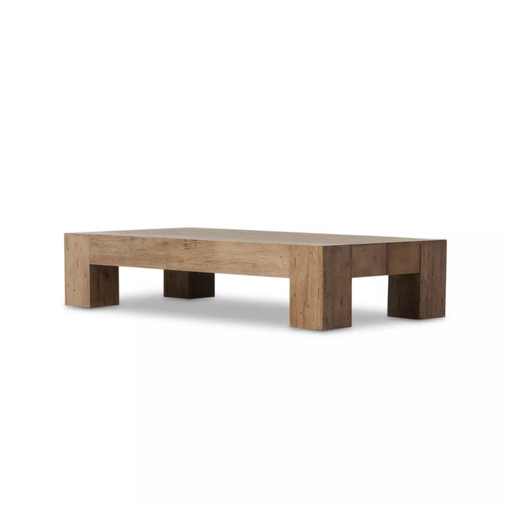 Preview image for Chunky Modern Rustic Rectangle Coffee Table Oak Wood Rustic Wormwood Finish 70 inch