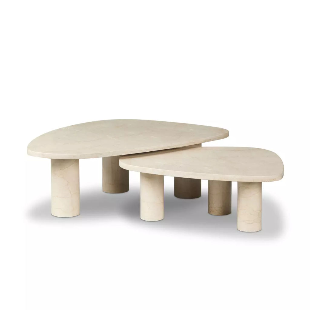Coffee Table Set, Cream Marble