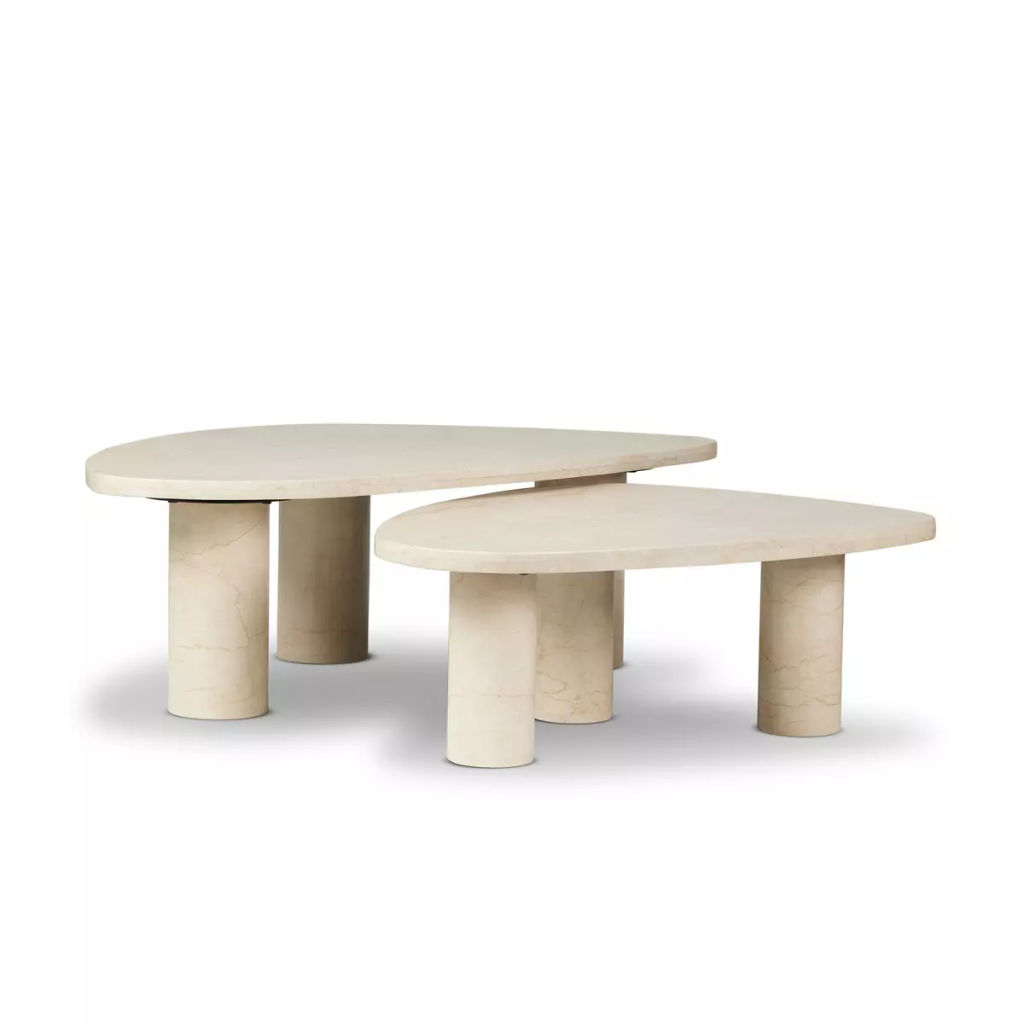 Coffee Table Set, Cream Marble