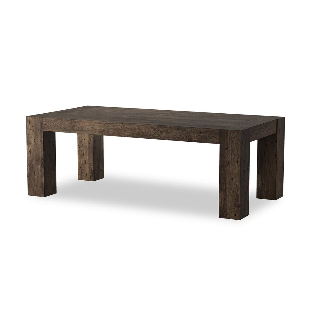 Preview image for Chunky Modern Rustic Rectangle Dining Table Oak Wood with Ebony Rustic Wormwood Finish 86 inch