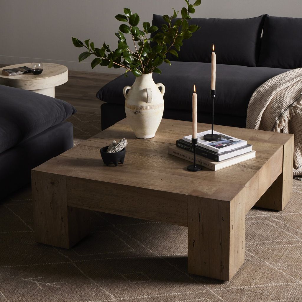 Abaso Small Square Coffee Table, Rustic Wormwood Oak