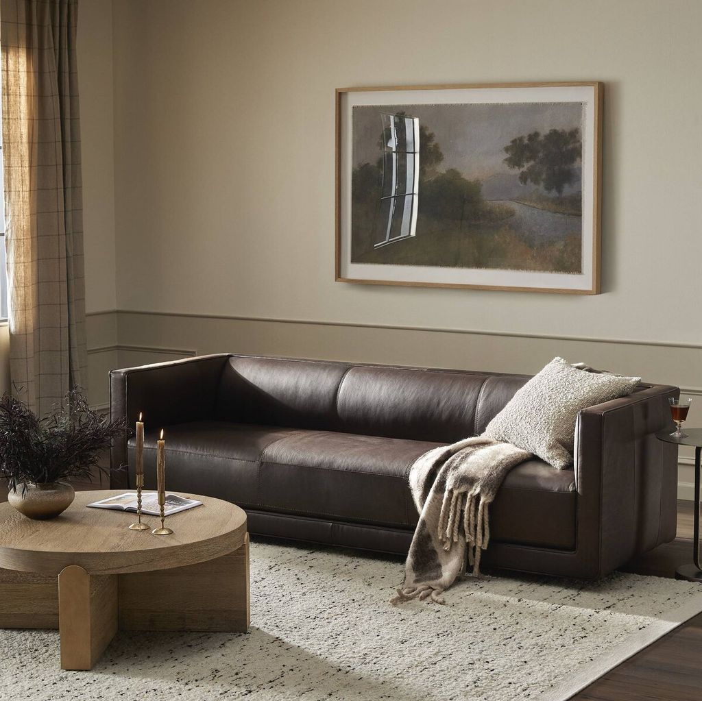 Modern Sofa, Sleek Recycled Leather, Cigar