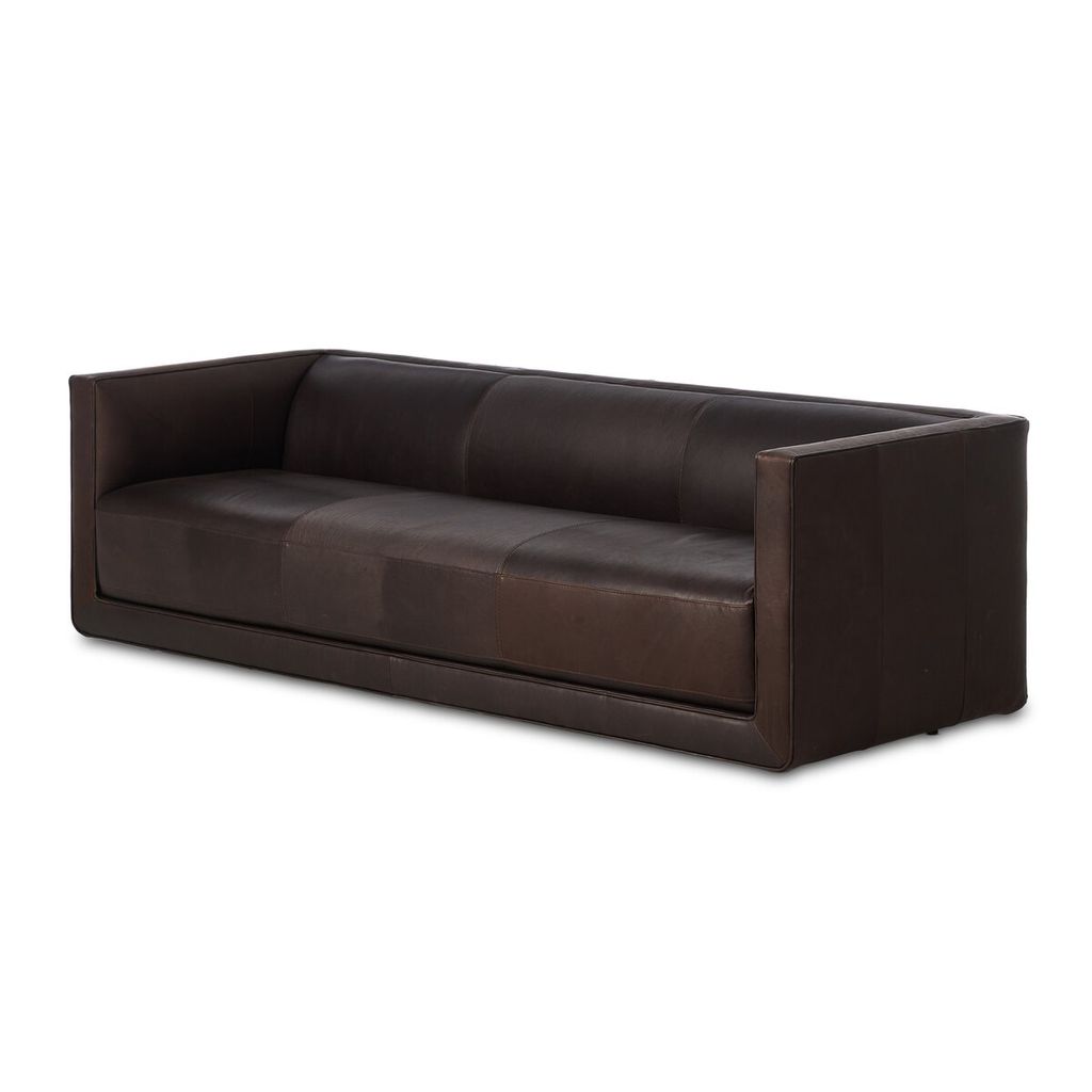 Modern Sofa, Sleek Recycled Leather, Cigar