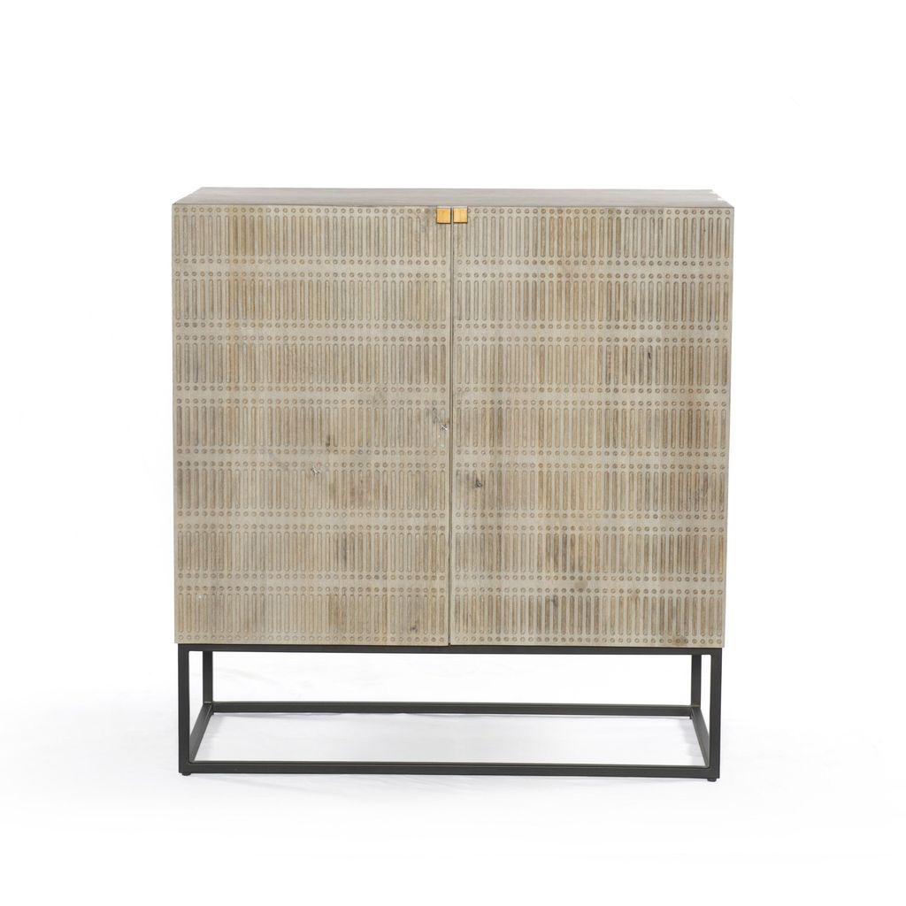Preview image for Kelby Bar Cabinet, Light Wash Carved Mango