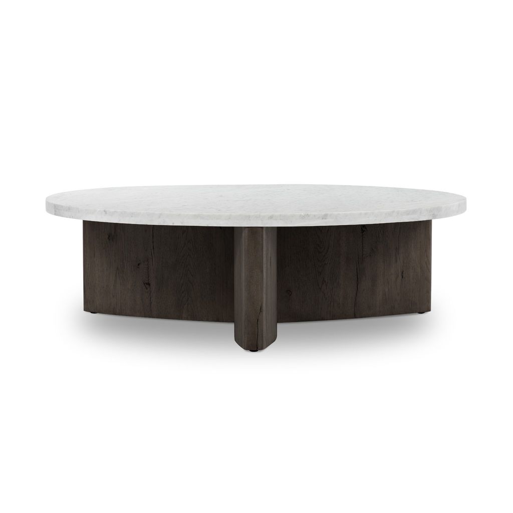 Toli Coffee Table, Smoked Black Veneer And Italian White Marble Cover
