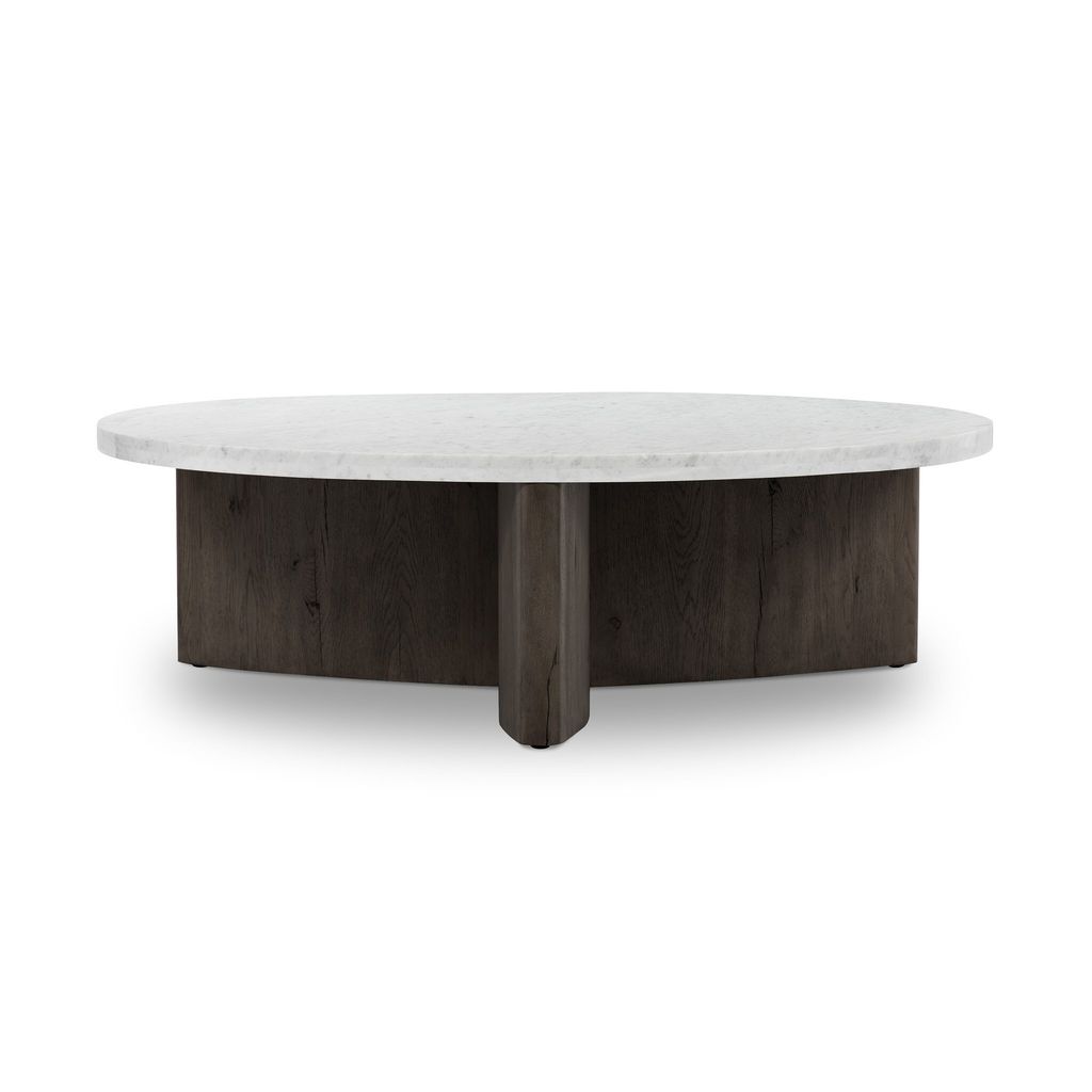 Toli Coffee Table, Smoked Black Veneer And Italian White Marble Cover