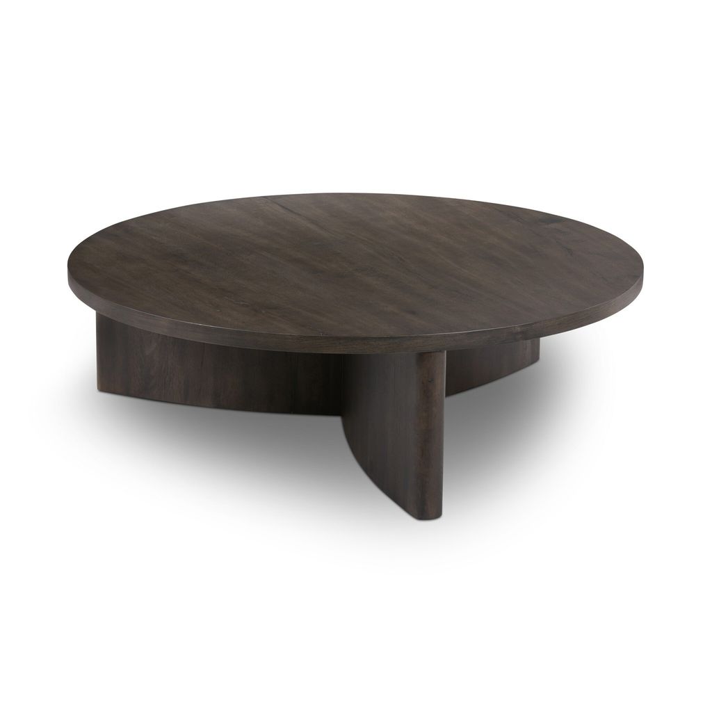 Preview image for Smoked Black Oak Wood Chunky Pedestal Round Coffee Table 50 inch