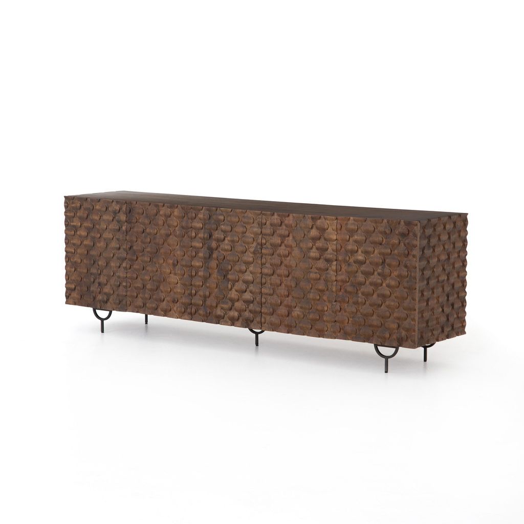 Rio Media Console, Round Cut Antique Brown