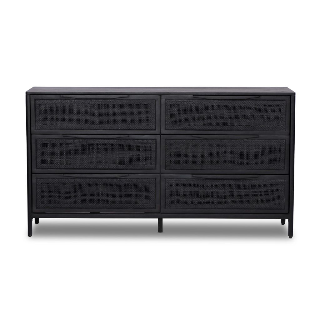 Preview image for Sydney 6 Drawer Dresser, Black Wash W/Black Cane