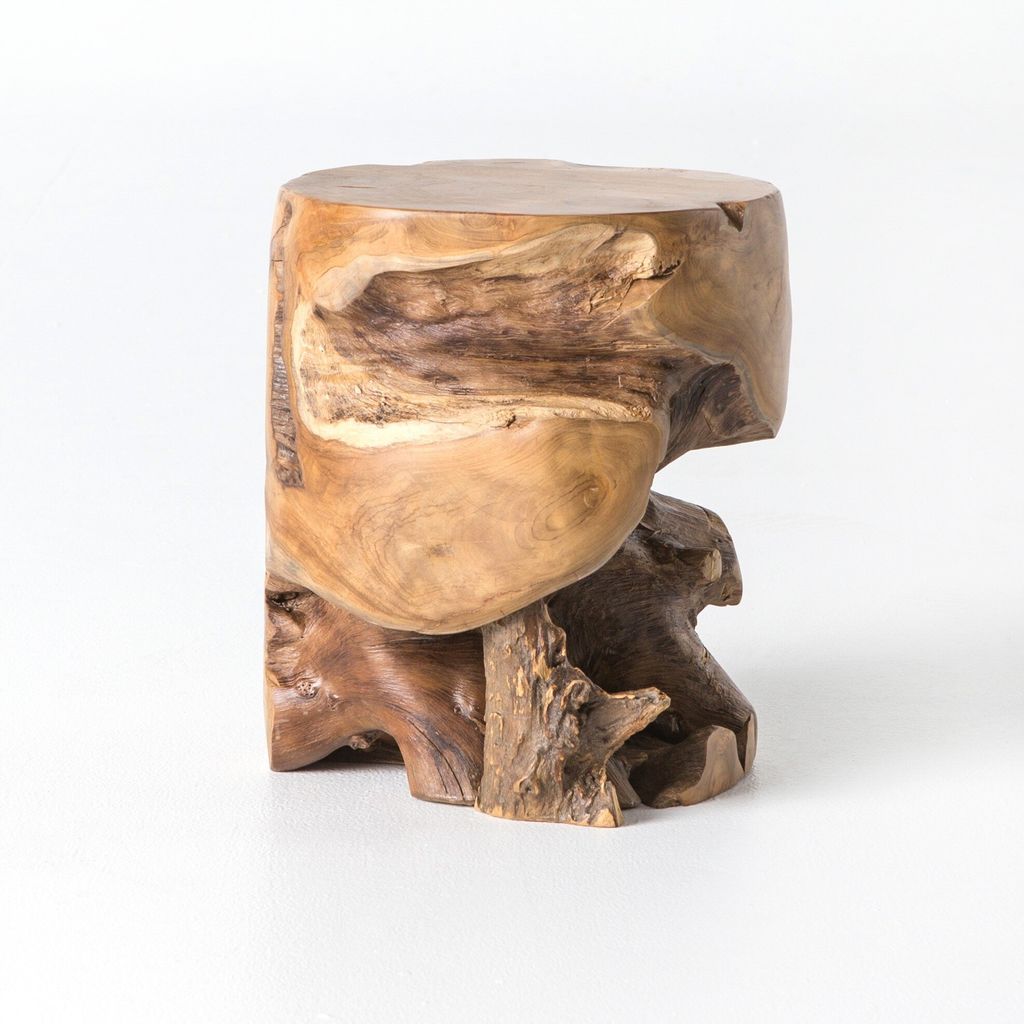Outdoor Teak Stool, Aged Natural Teak