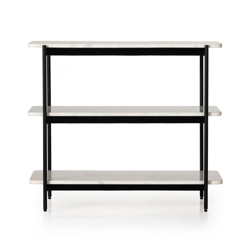 Jasper Nightstand, Irone Matte Black W/Polished White Marble