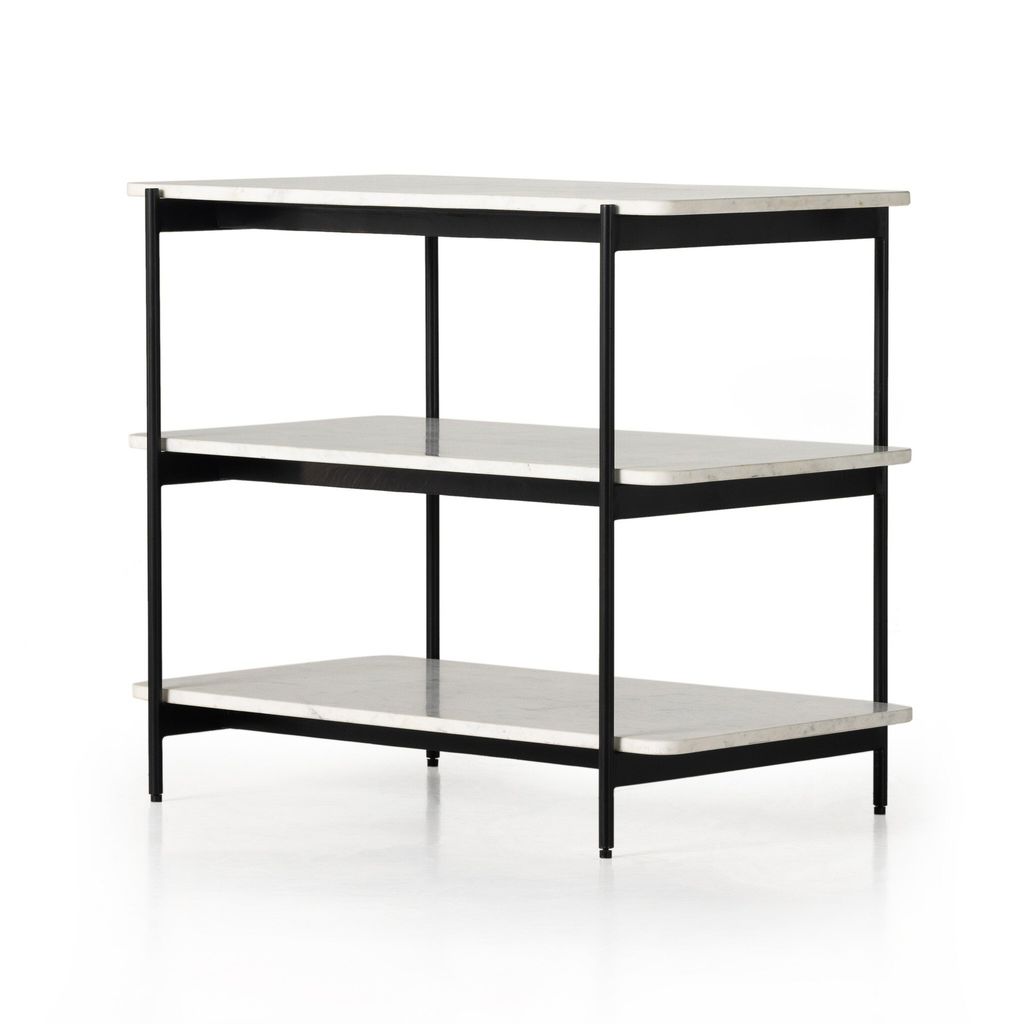 Jasper Nightstand, Irone Matte Black W/Polished White Marble