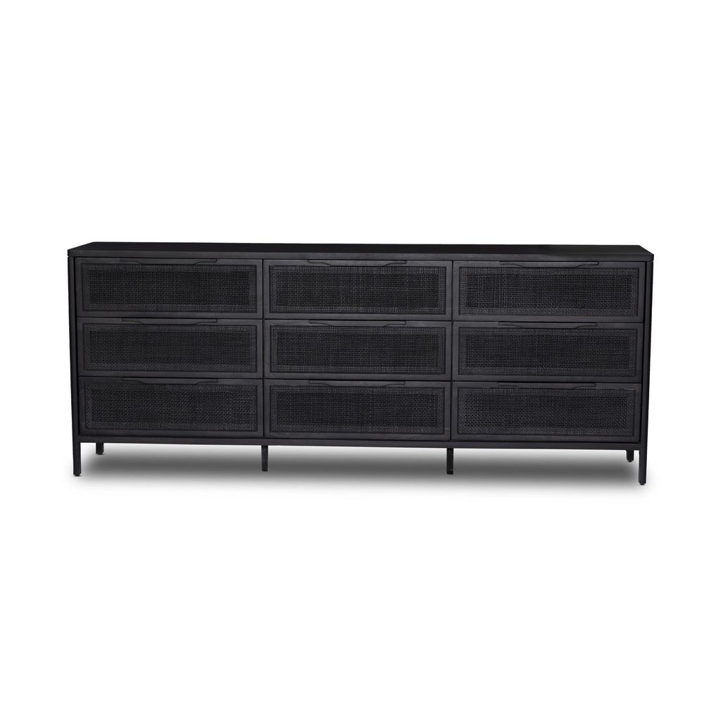 Preview image for Sydney 9 Drawer Dresser, Black Wash W/Black Cane