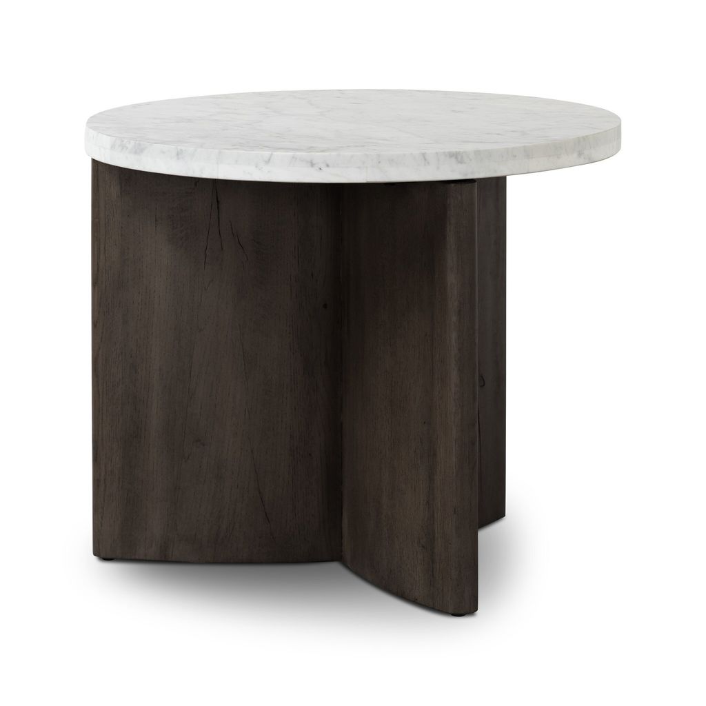 Toli End Table, Smoked Black Veneer And Italian White Marble Cover