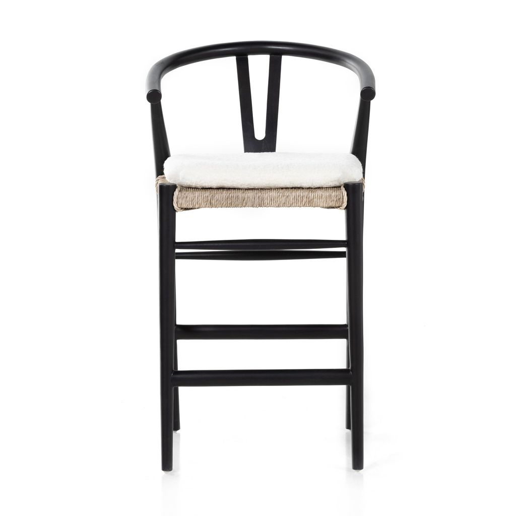 Preview image for Muestra Counter Stool, Black Teak And Cream Shorn Sheepskin Cushion