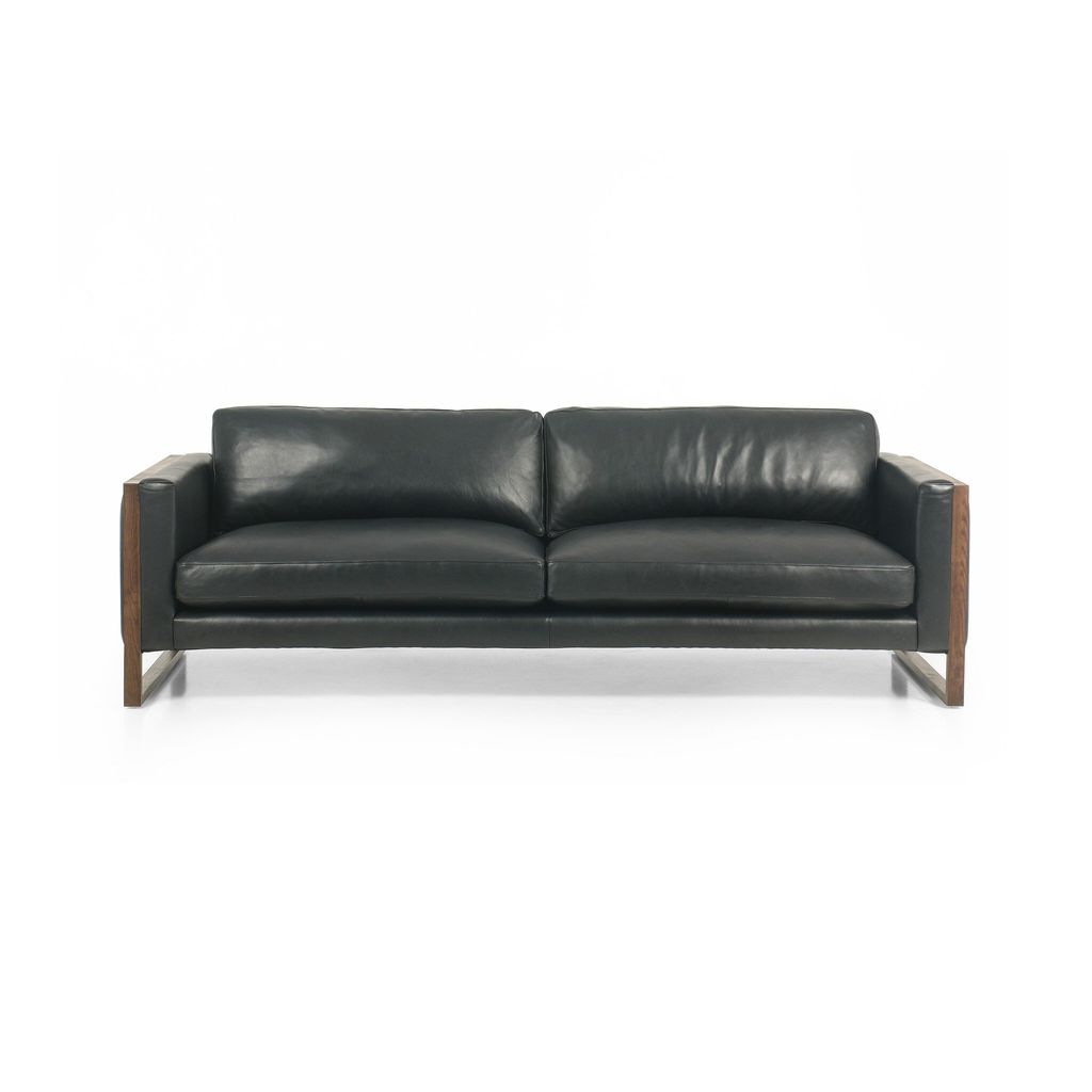 Modern Sofa, Top-Grain Leather, Black Cover