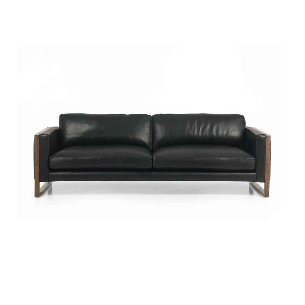 Modern Sofa, Top-Grain Leather, Black Cover
