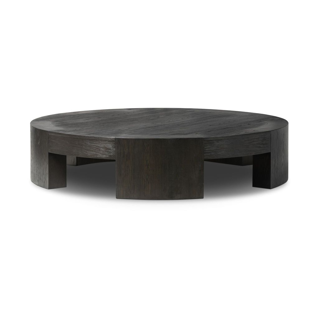 Preview image for Charcoal Oak Wood Chunky Low Profile Large Round Coffee Table 60 inch