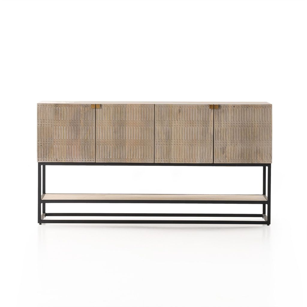 Kelby Small Media Cabinet, Light Wash Carved