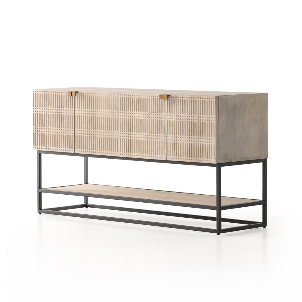 Kelby Small Media Cabinet, Light Wash Carved