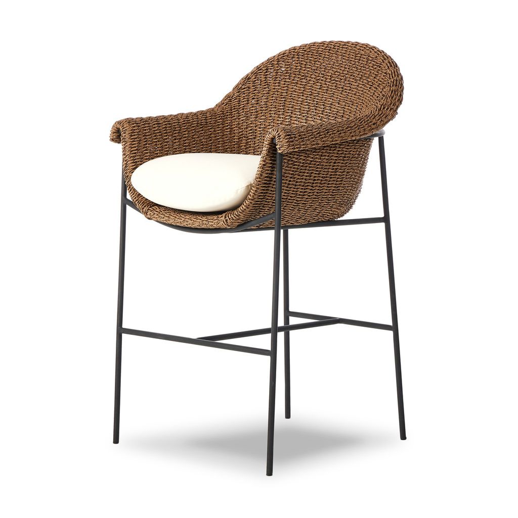 Suerte Outdoor Bar Stool, Faux Dark Hyacinth Cover