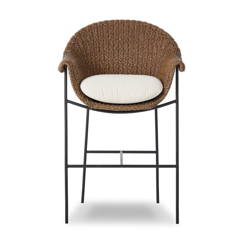 Suerte Outdoor Bar Stool, Faux Dark Hyacinth Cover
