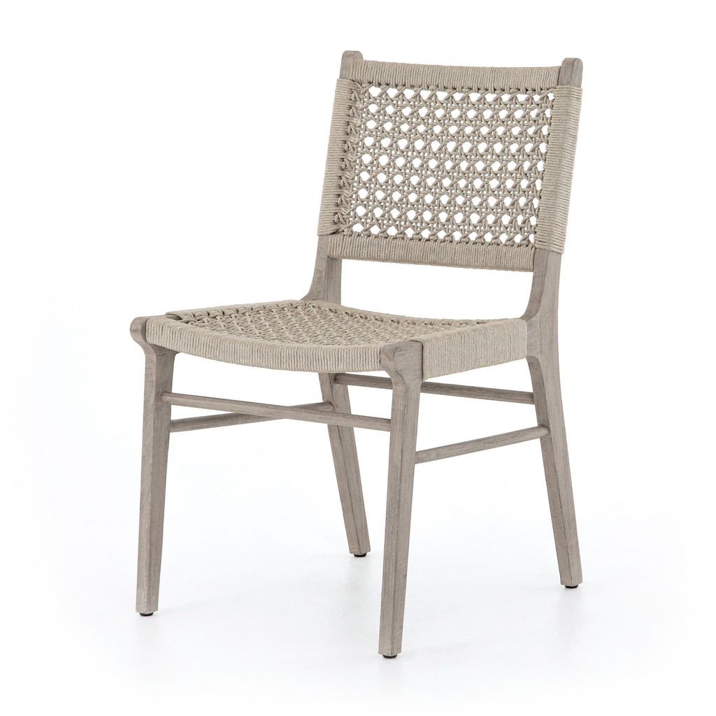 Delmar Outdoor Dining Chair, Weathered Grey And Ivory Rope Cover