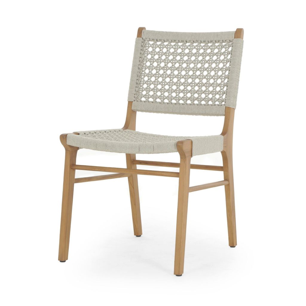 Delmar Outdoor Dining Chair, Natural Teak And Ivory Rope Cover