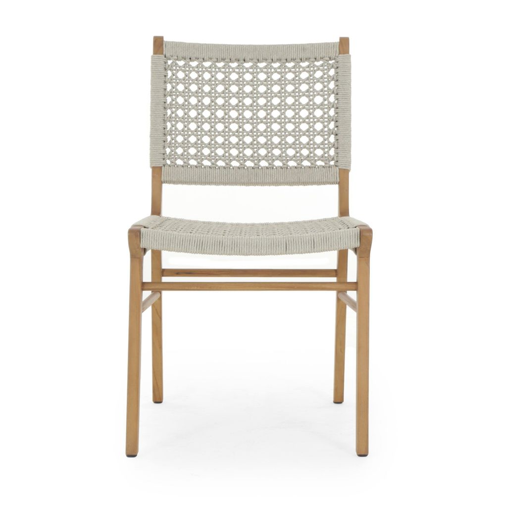 Delmar Outdoor Dining Chair, Natural Teak And Ivory Rope Cover