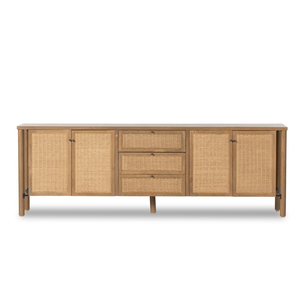 Preview image for Taupe Cane & Solid Mango Wood Media Console Storage Cabinet 82 inch