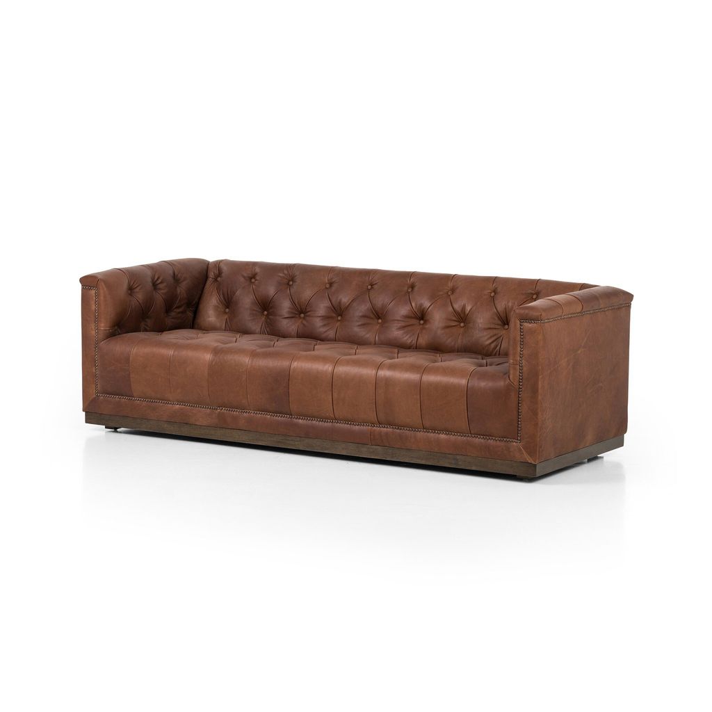 Library Sofa, Top-Grain Leather, Warm Brown Tones